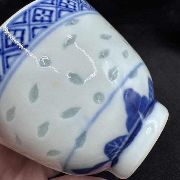 Vintage China Japan Tienshen Rice Grain Pattern Blue Translucent 3" Bowl - Picture 9 of 16